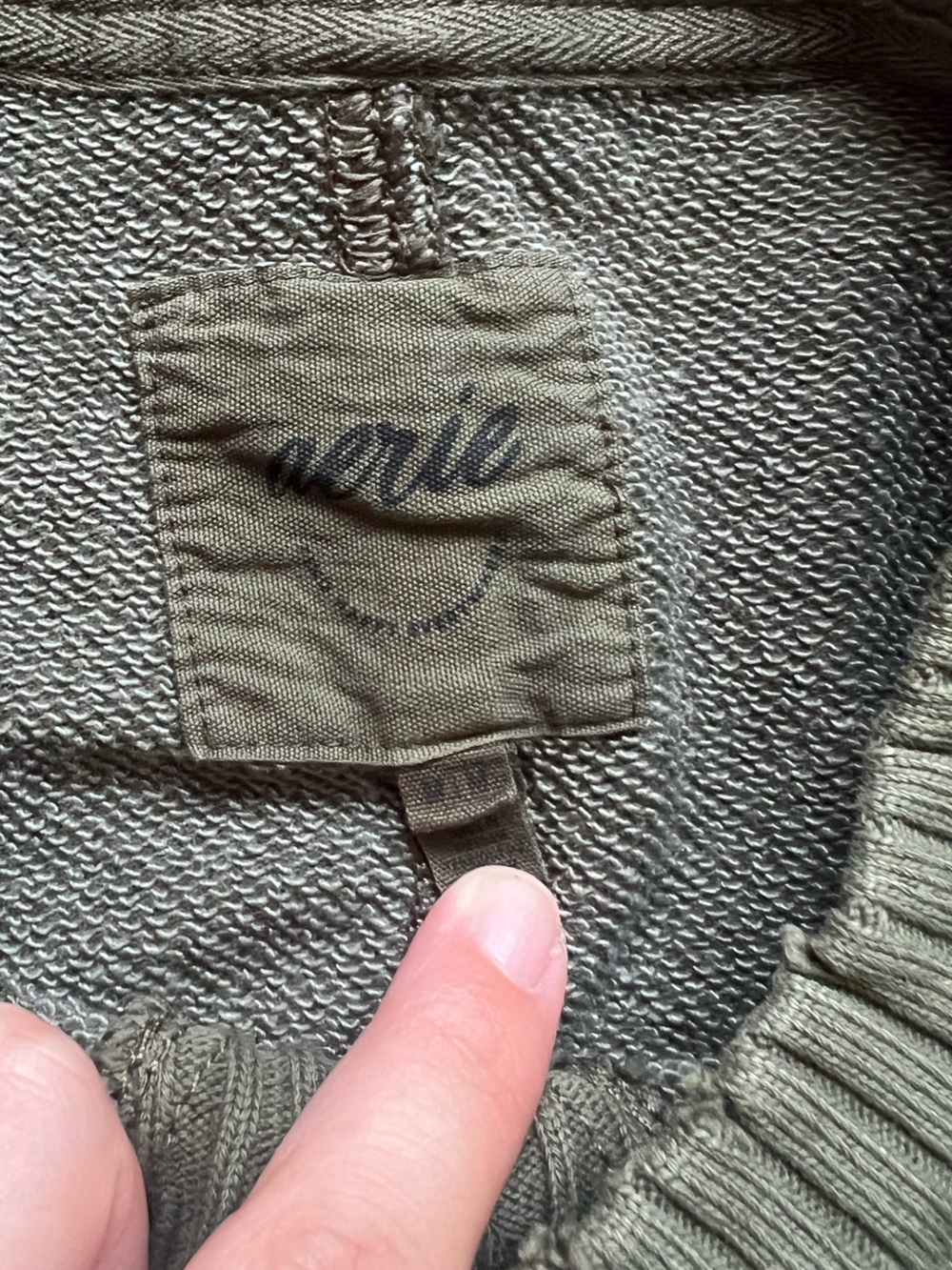 Aerie Olive Green Distressed Cropped Crewneck Sweatshirt Center Seam Size M - Picture 2 of 4